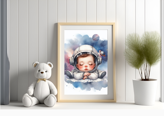 Sleepy Astronaut Baby Watercolour Art Print